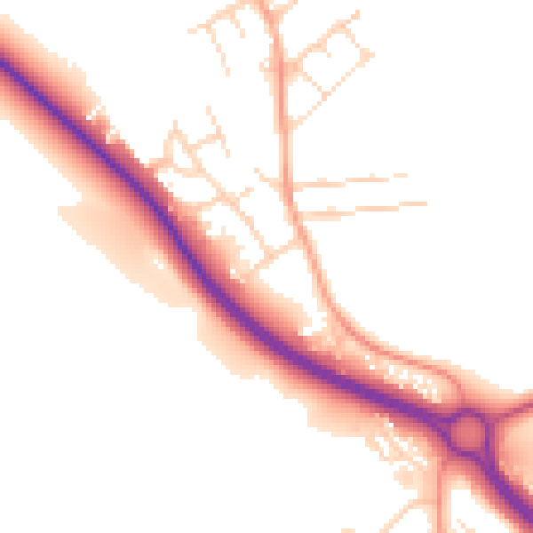Daytime road noise heatmap for NG19 8SW