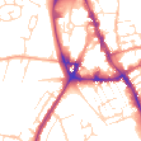 Daytime road noise heatmap for NG31 6LN