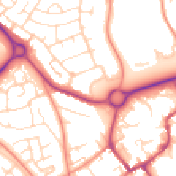 Daytime road noise heatmap for NN11 9DB