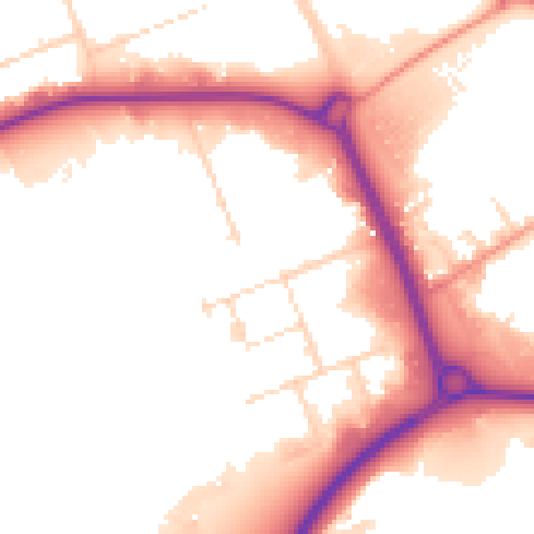 Daytime road noise heatmap for NN17 5JE