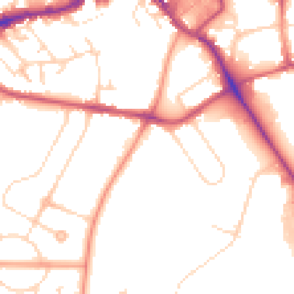Daytime road noise heatmap for NN8 2LN
