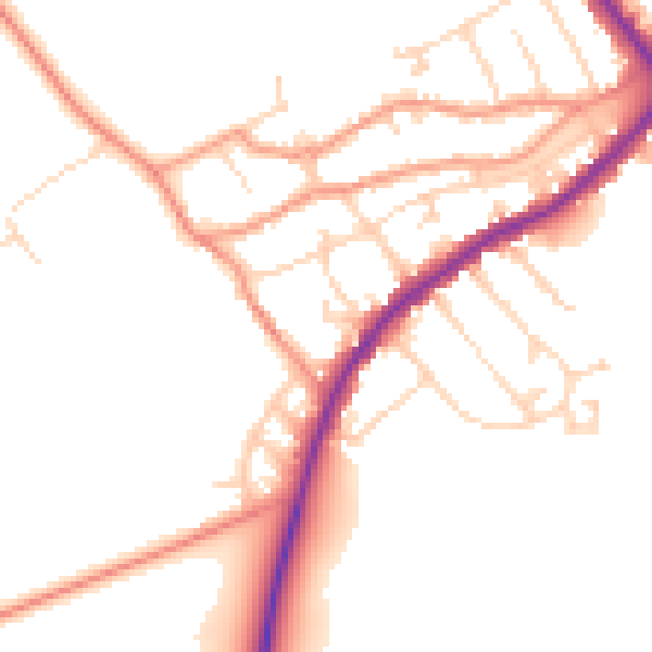Daytime road noise heatmap for NN9 5NE