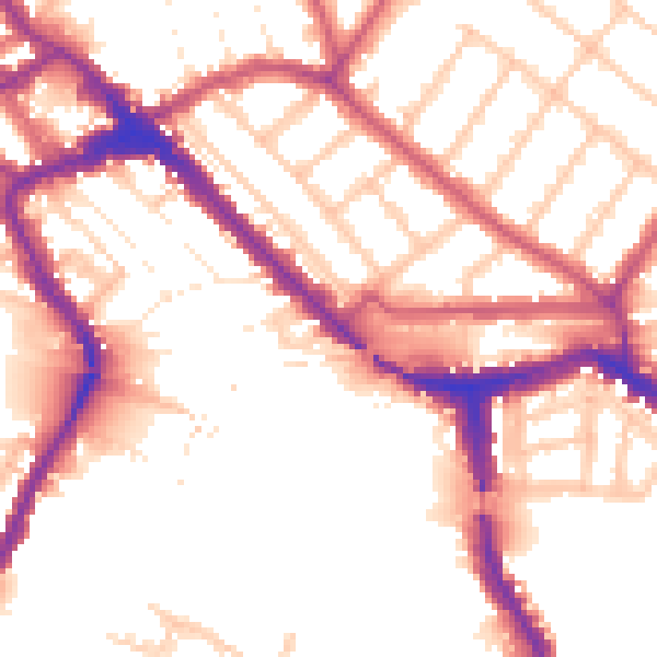 Daytime road noise heatmap for NW10 4TD