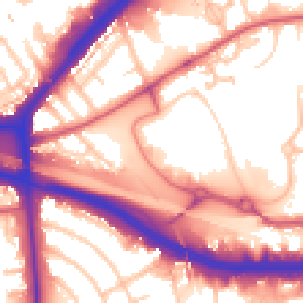 Daytime road noise heatmap for NW10 7FZ