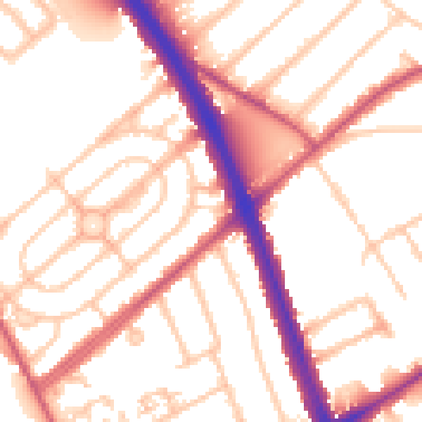 Daytime road noise heatmap for NW2 1QG