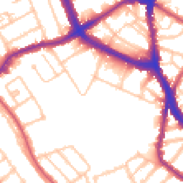 Daytime road noise heatmap for NW2 2BN
