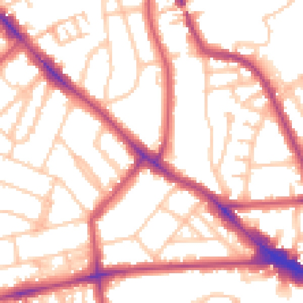 Daytime road noise heatmap for NW3 2BB