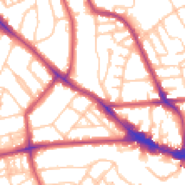 Daytime road noise heatmap for NW3 2BE