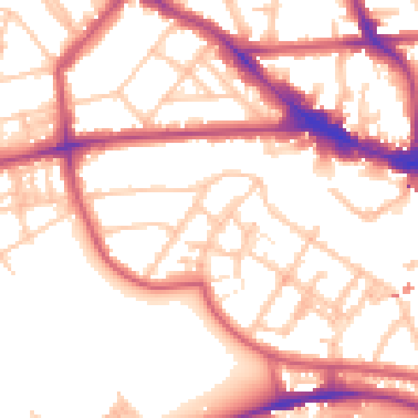 Daytime road noise heatmap for NW3 3AJ