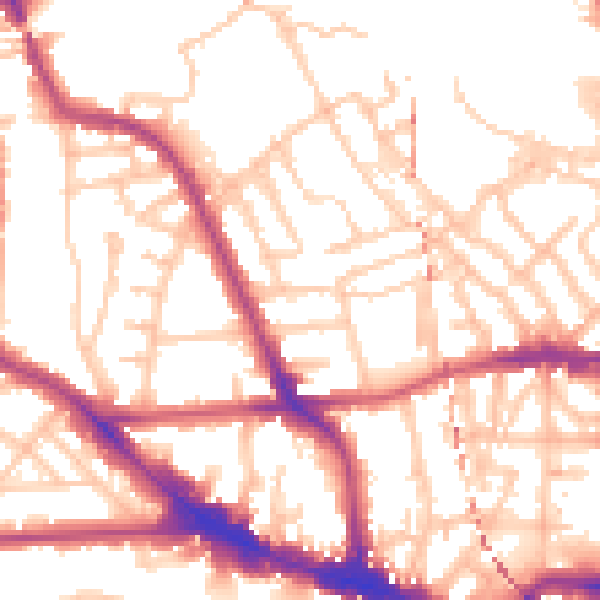 Daytime road noise heatmap for NW5 3HB