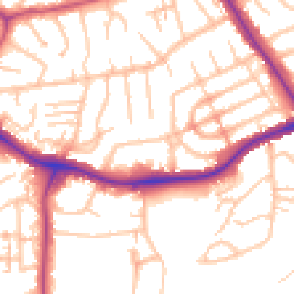 Daytime road noise heatmap for NW9 0BB