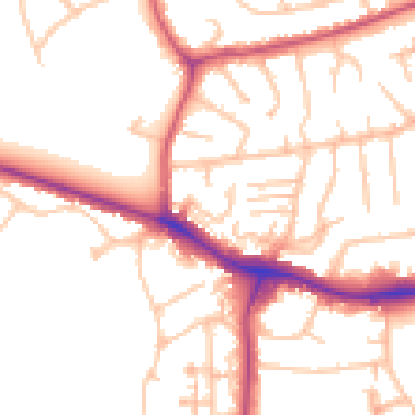 Daytime road noise heatmap for NW9 0BX