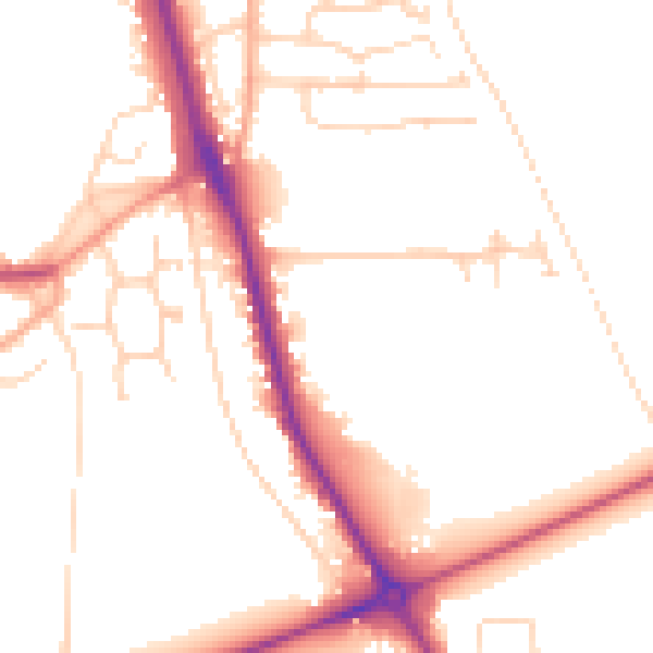 Daytime road noise heatmap for PE14 0DY