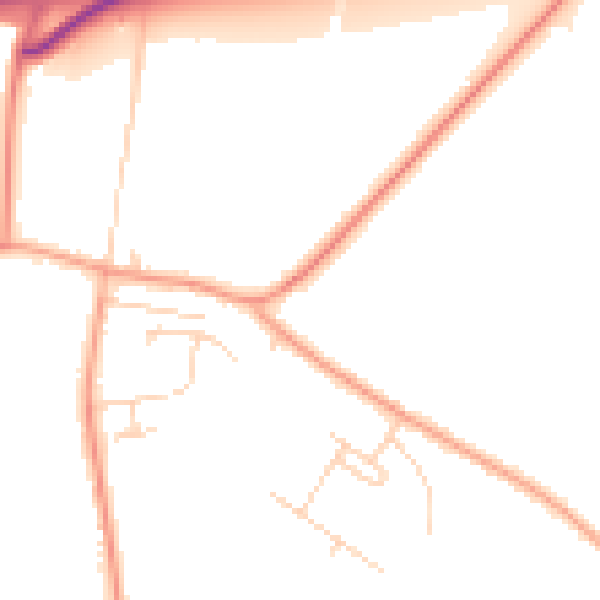 Daytime road noise heatmap for PE14 7RQ