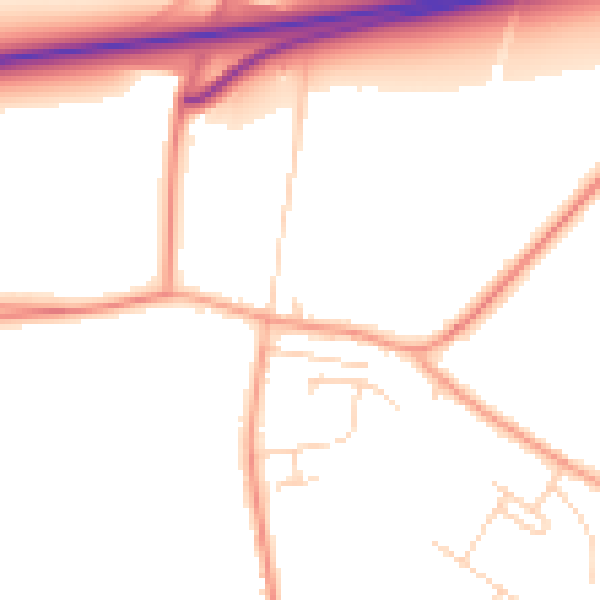 Daytime road noise heatmap for PE14 7RW