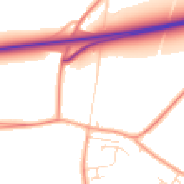 Daytime road noise heatmap for PE14 7XA