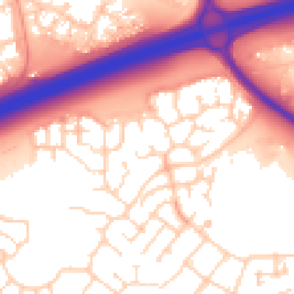 Daytime road noise heatmap for PE7 8AD