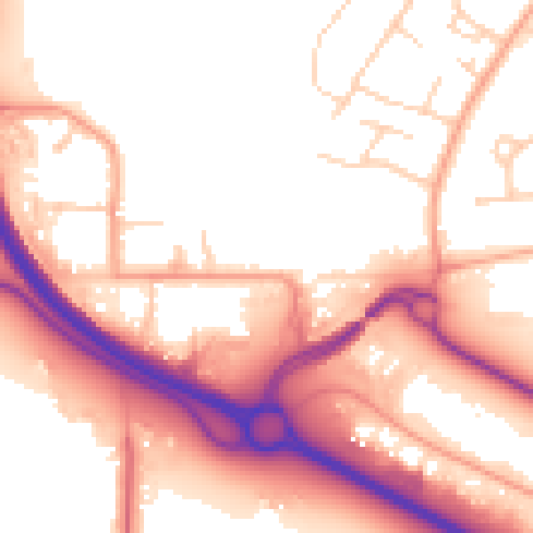 Daytime road noise heatmap for PO19 3HT