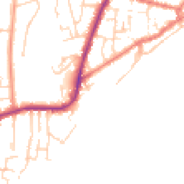 Daytime road noise heatmap for PO36 8NE