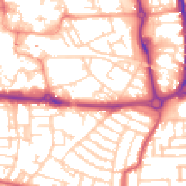 Daytime road noise heatmap for PO5 4NG