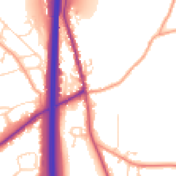 Daytime road noise heatmap for PO8 0BZ