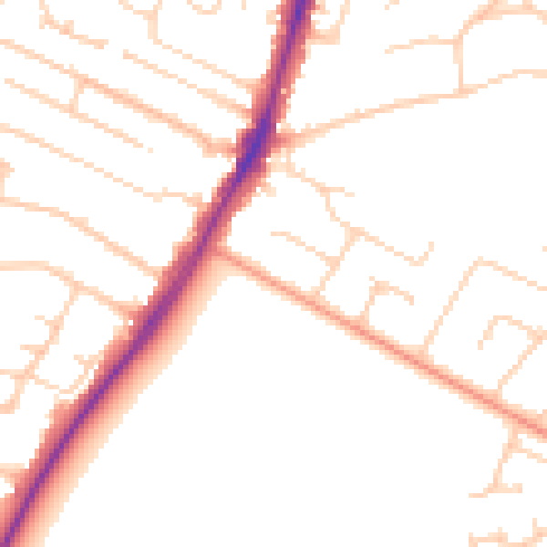Daytime road noise heatmap for PO8 8AB