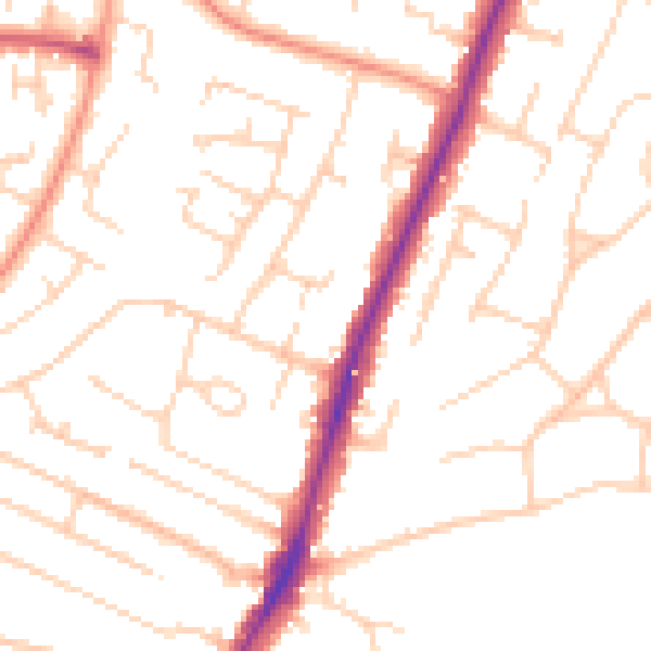 Daytime road noise heatmap for PO8 8ES