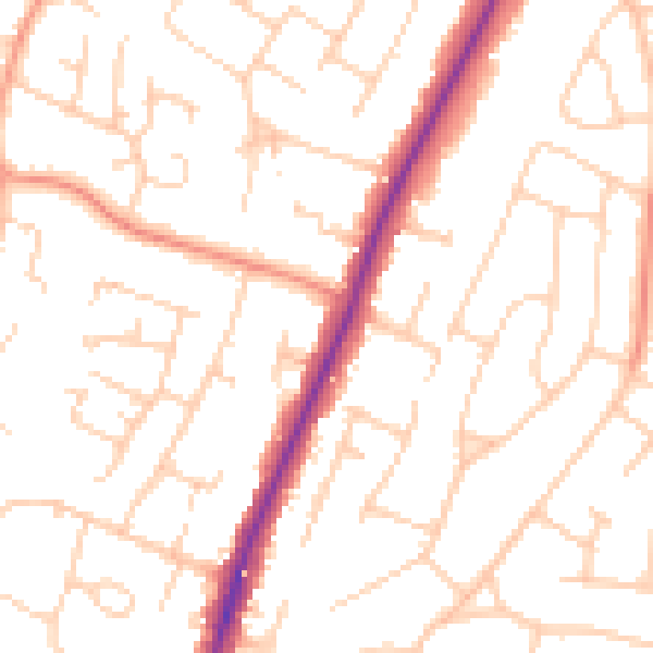 Daytime road noise heatmap for PO8 8EU