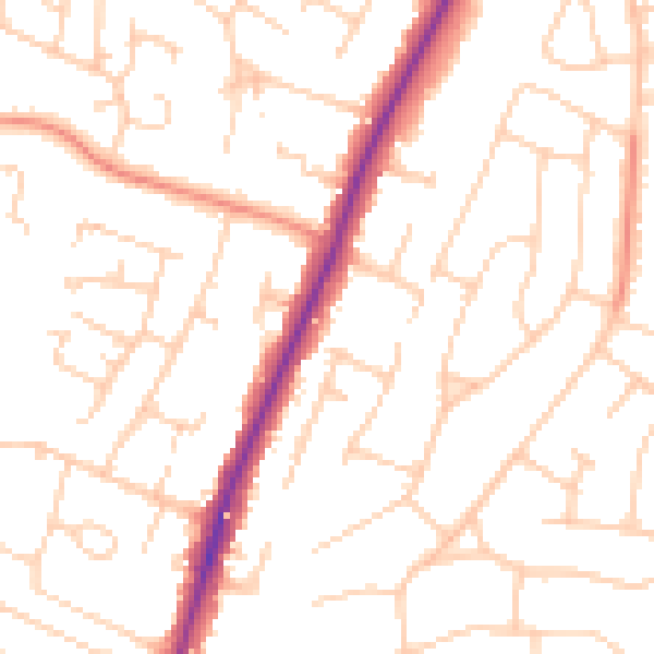 Daytime road noise heatmap for PO8 8HB