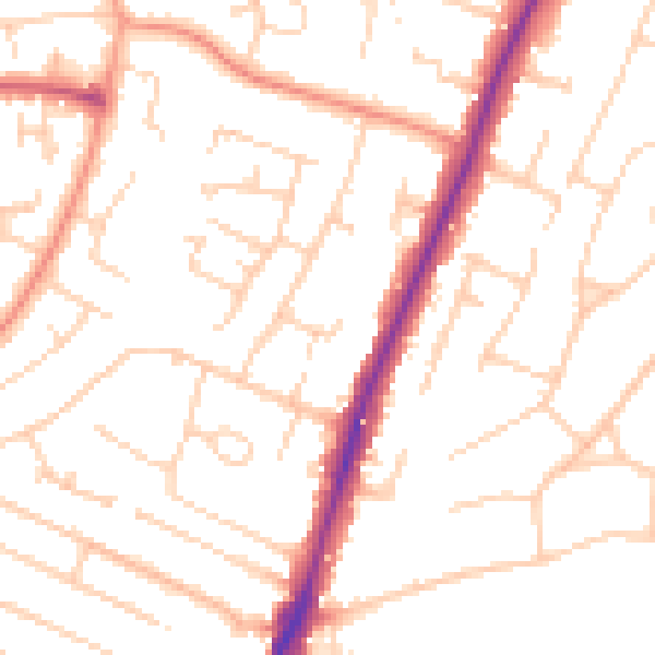 Daytime road noise heatmap for PO8 8HU