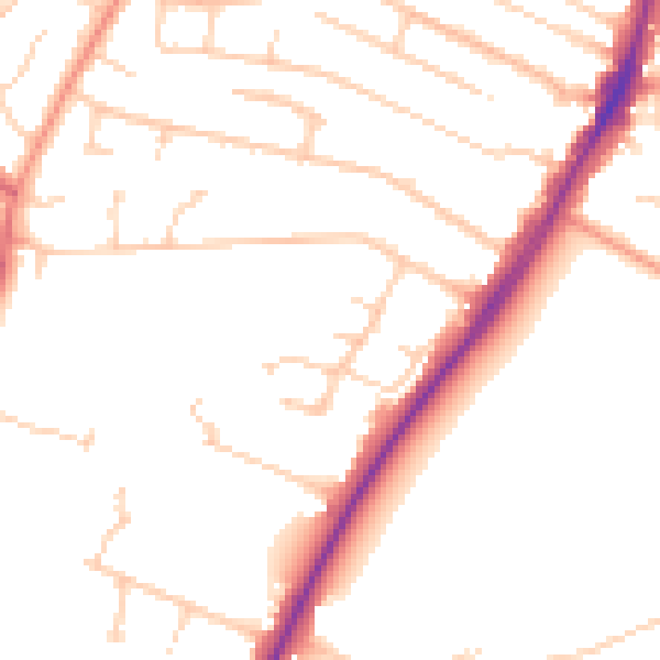 Daytime road noise heatmap for PO8 8RT