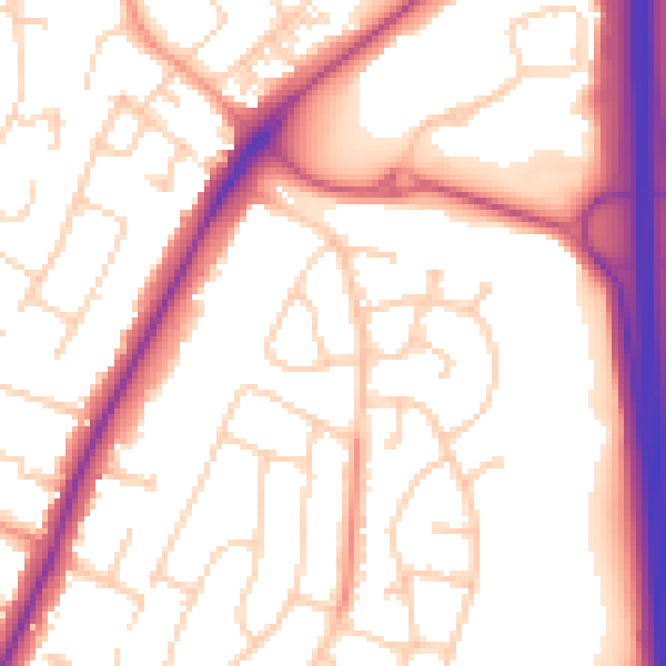 Daytime road noise heatmap for PO8 9EA