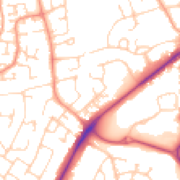 Daytime road noise heatmap for PO8 9JF