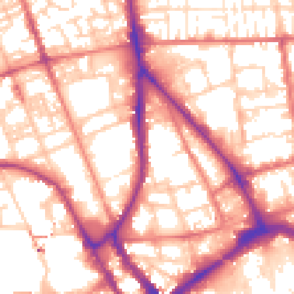 Daytime road noise heatmap for PR1 1JR