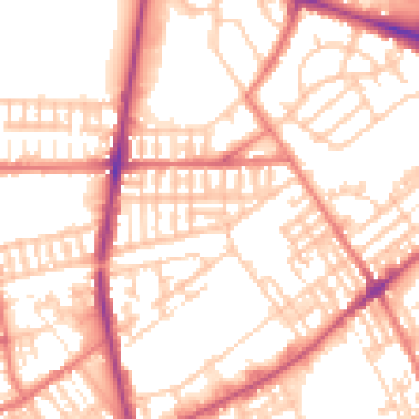 Daytime road noise heatmap for PR1 6TP
