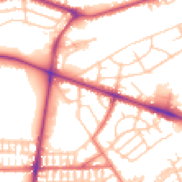 Daytime road noise heatmap for PR1 6XD