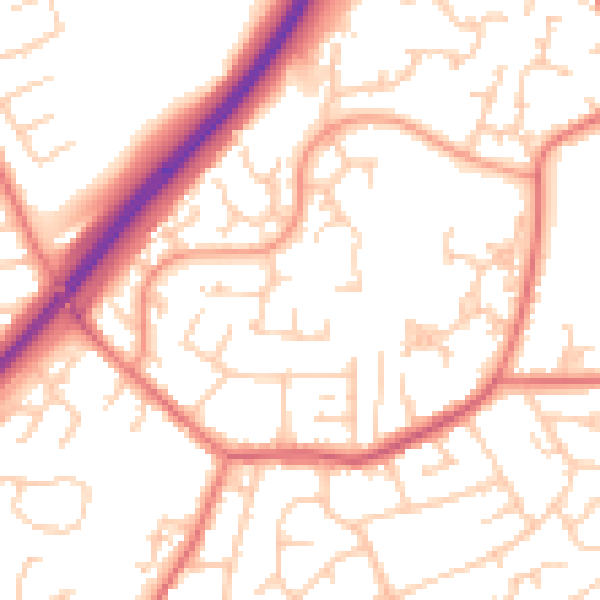 Daytime road noise heatmap for PR1 9HB