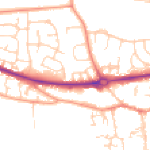 Daytime road noise heatmap for RG14 1PZ