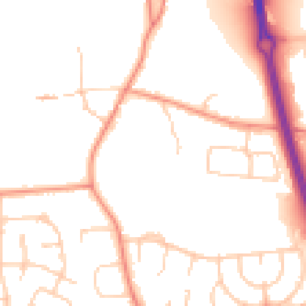 Daytime road noise heatmap for RG14 2DZ