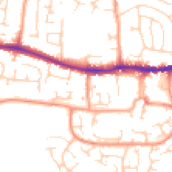 Daytime road noise heatmap for RG19 3RG