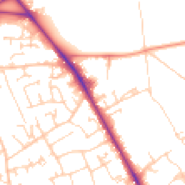 Daytime road noise heatmap for RG26 3JE