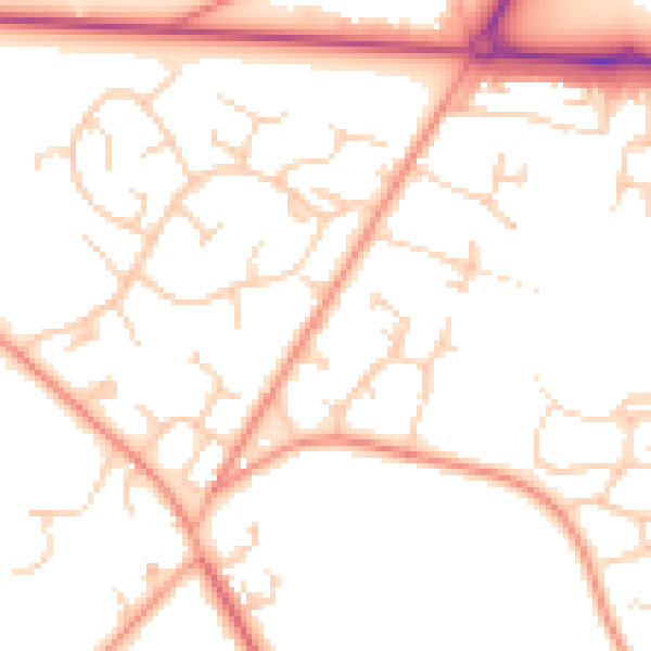 Daytime road noise heatmap for RG26 5HE