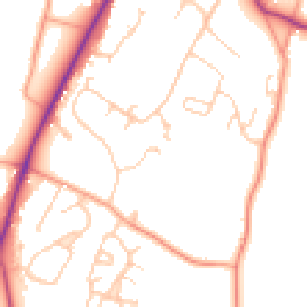 Daytime road noise heatmap for RG27 8LN