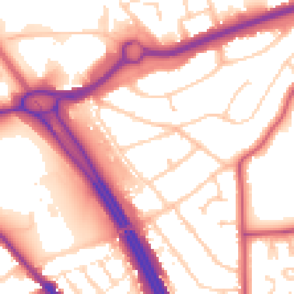 Daytime road noise heatmap for RG6 1EJ