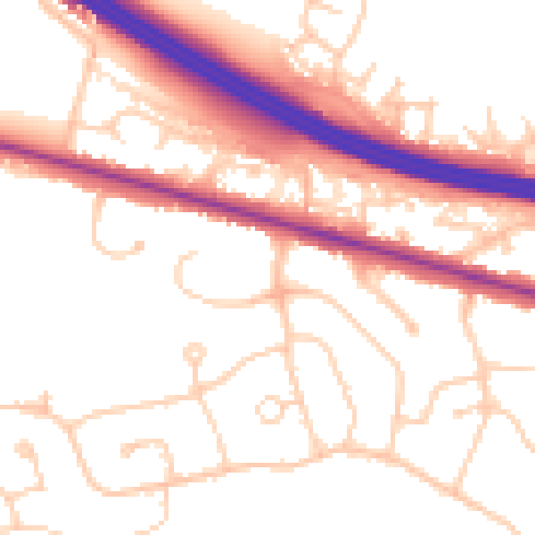 Daytime road noise heatmap for RG6 7LE