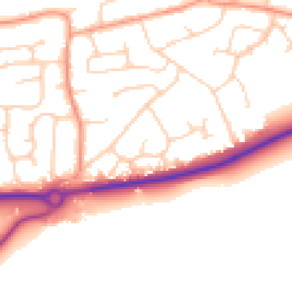 Daytime road noise heatmap for RH10 3QE