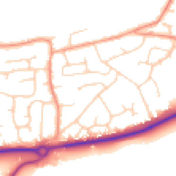 Daytime road noise heatmap for RH10 3QQ