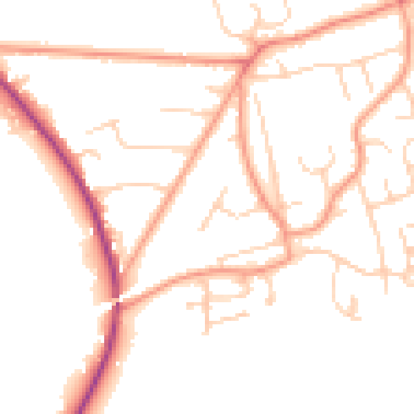 Daytime road noise heatmap for RH10 4JB