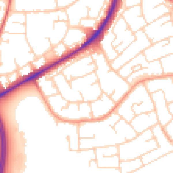 Daytime road noise heatmap for RH10 5BE