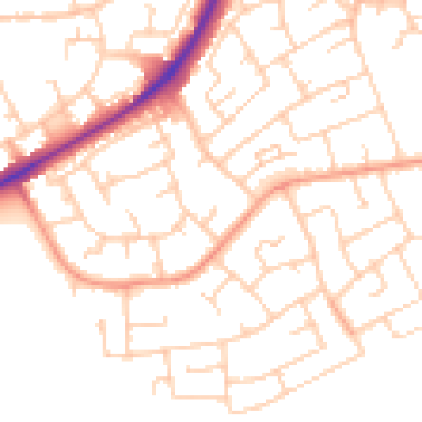Daytime road noise heatmap for RH10 5BQ